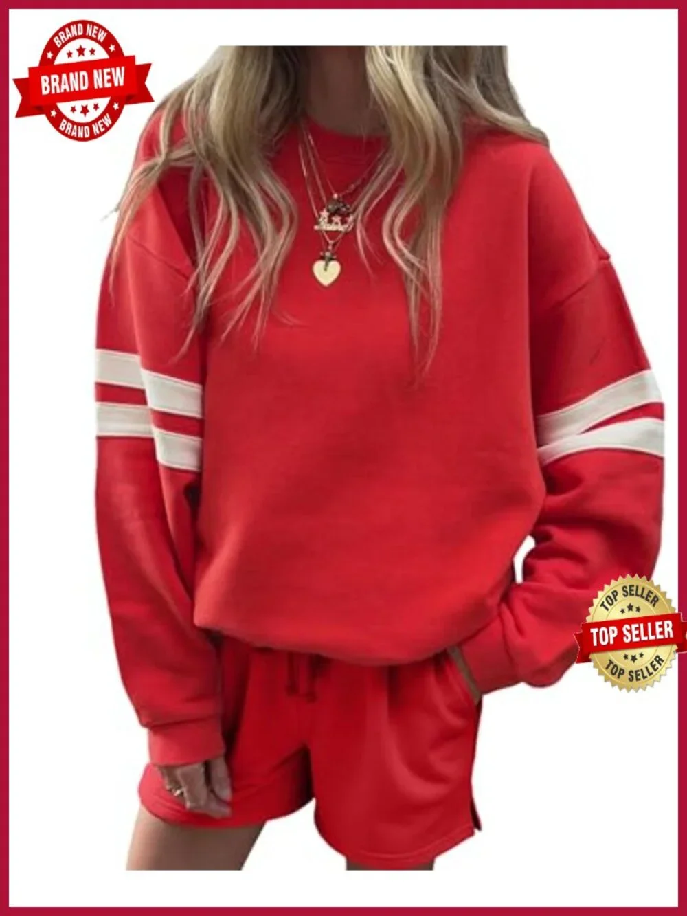 Women's 2 Piece Sweatsuit Set Long Sleeve Pullover & Shorts Casual Lounge Outfit